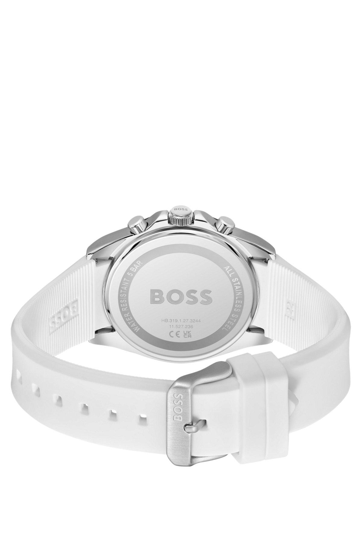 Grooved-dial chronograph watch with silicone logo strap Product Image