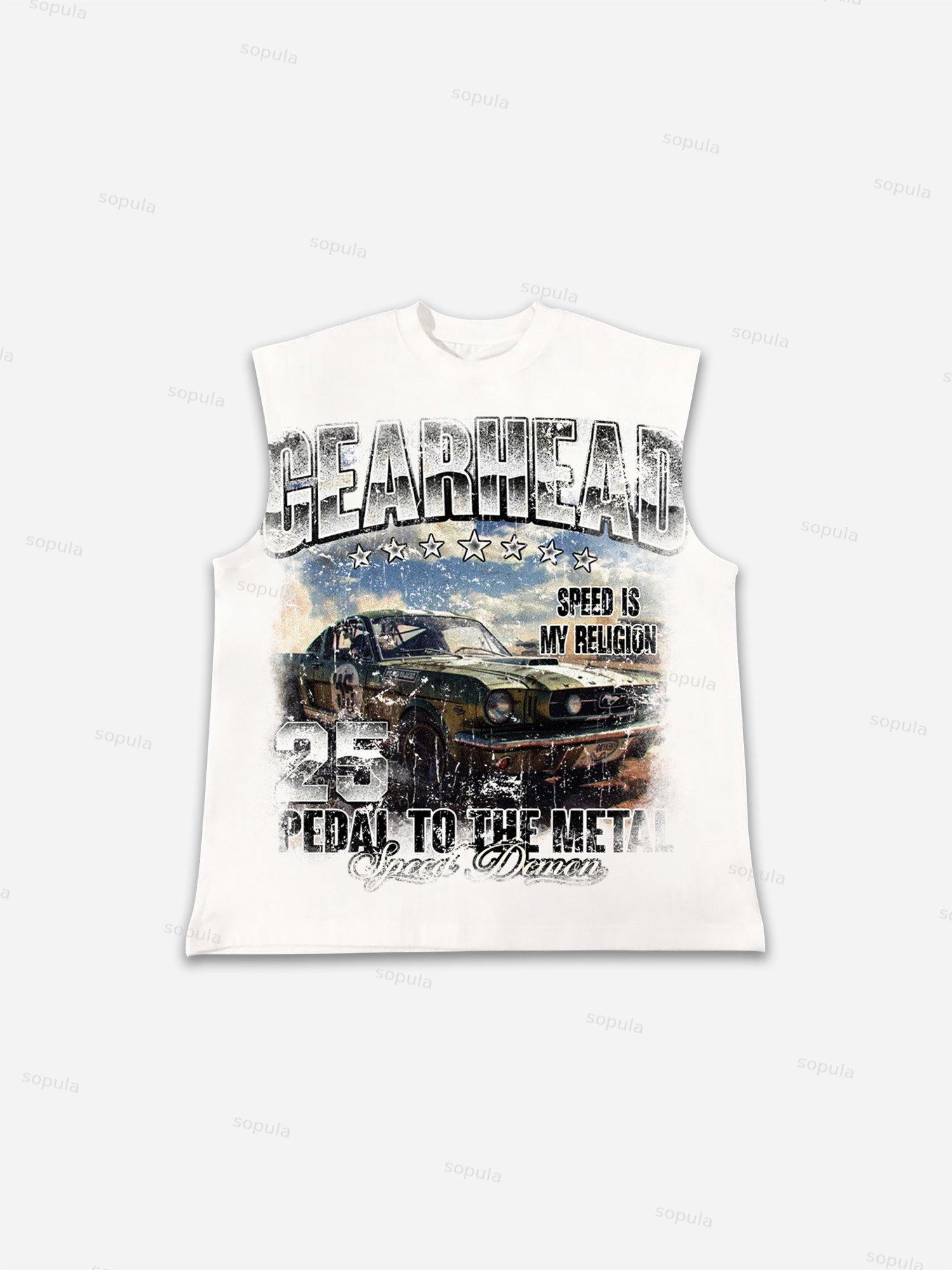 Gearhead Aged Vintage American Muscle Car Graphic Cotton Sleeveless Shirts Tank Top Product Image