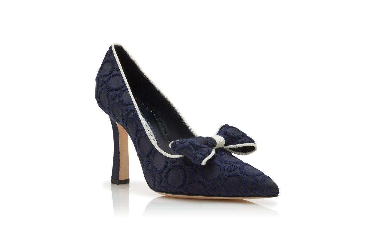 EPIROTES Navy Blue Silk Pointed Toe Pumps Product Image