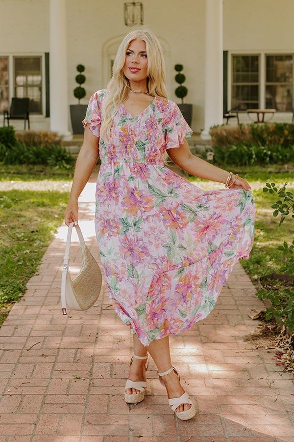 Sunny Sangria Floral Midi Dress in Pink Curves Product Image