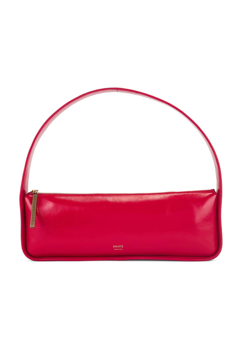 KHAITE Lori Crackle Patent Leather Shoulder Bag In Red Product Image