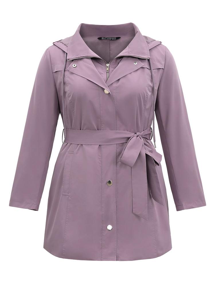 Hooded Belted Drawstring Zipper Coat Female Product Image