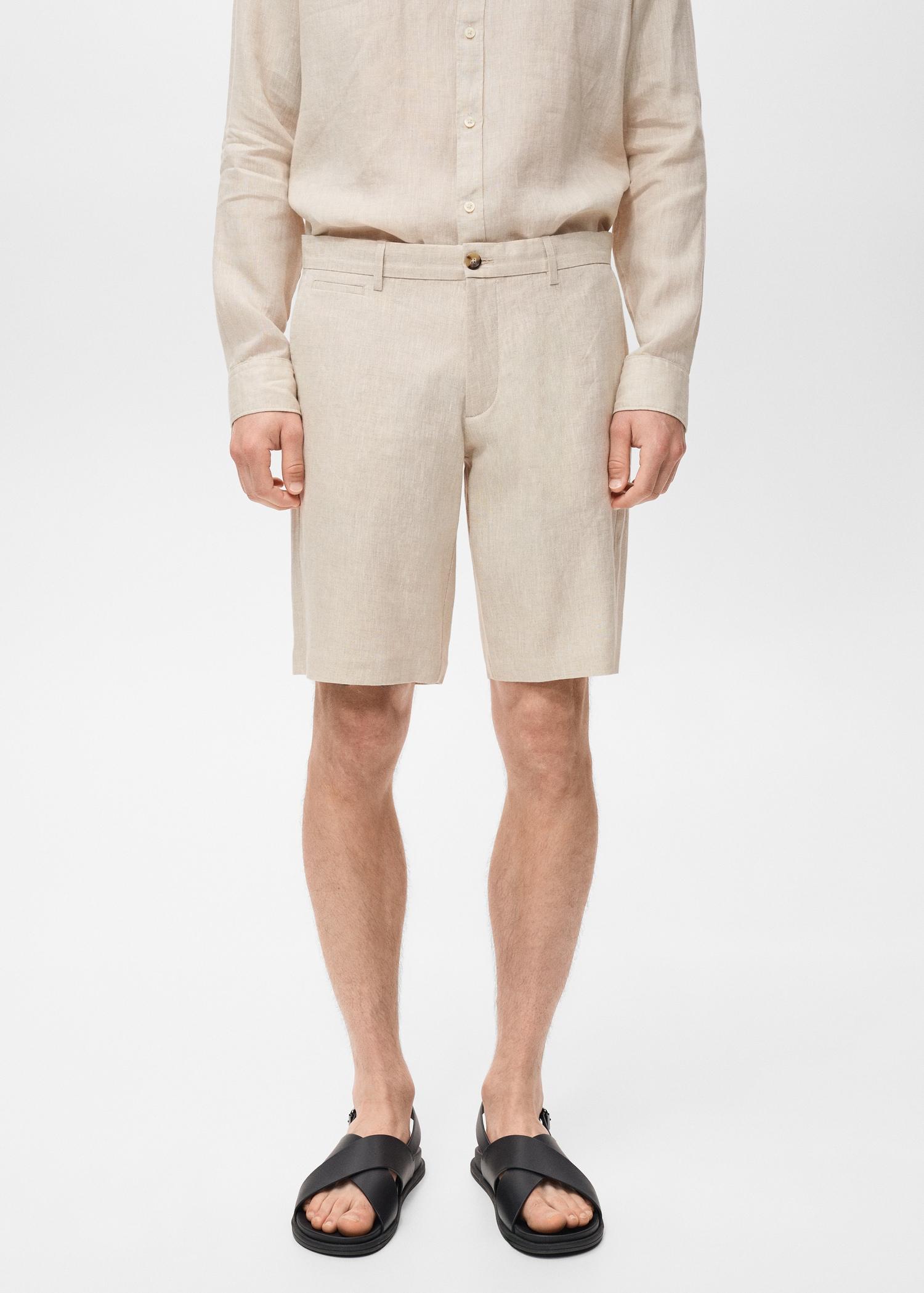 Slim-fit 100% linen bermuda shorts - Men | MANGO USA Product Image