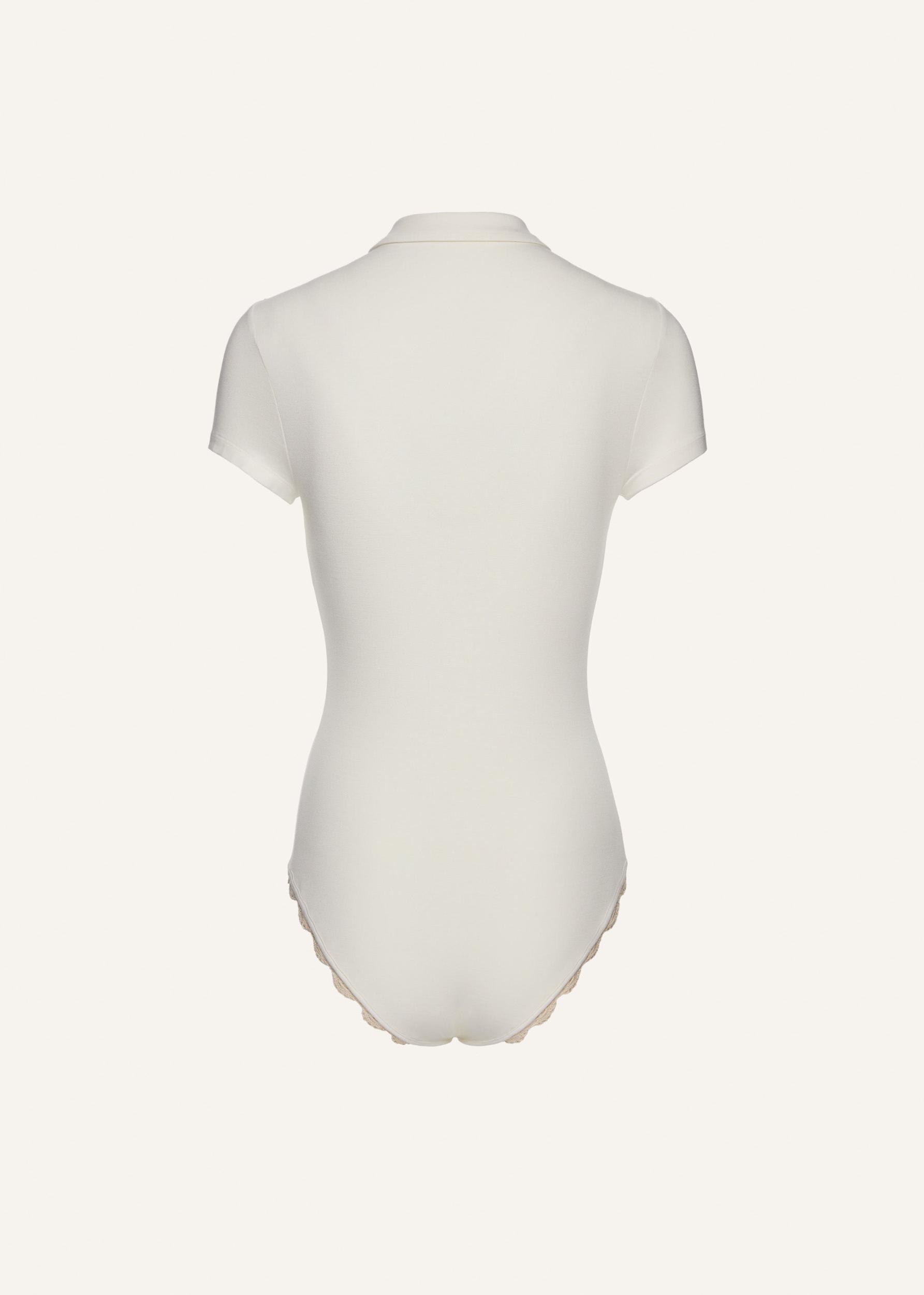 Lace-detail polo bodysuit in cream Product Image