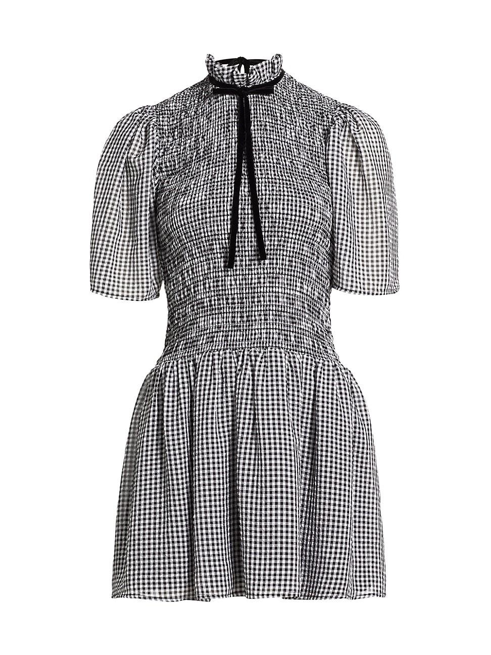 Womens Gingham Smocked Minidress Product Image