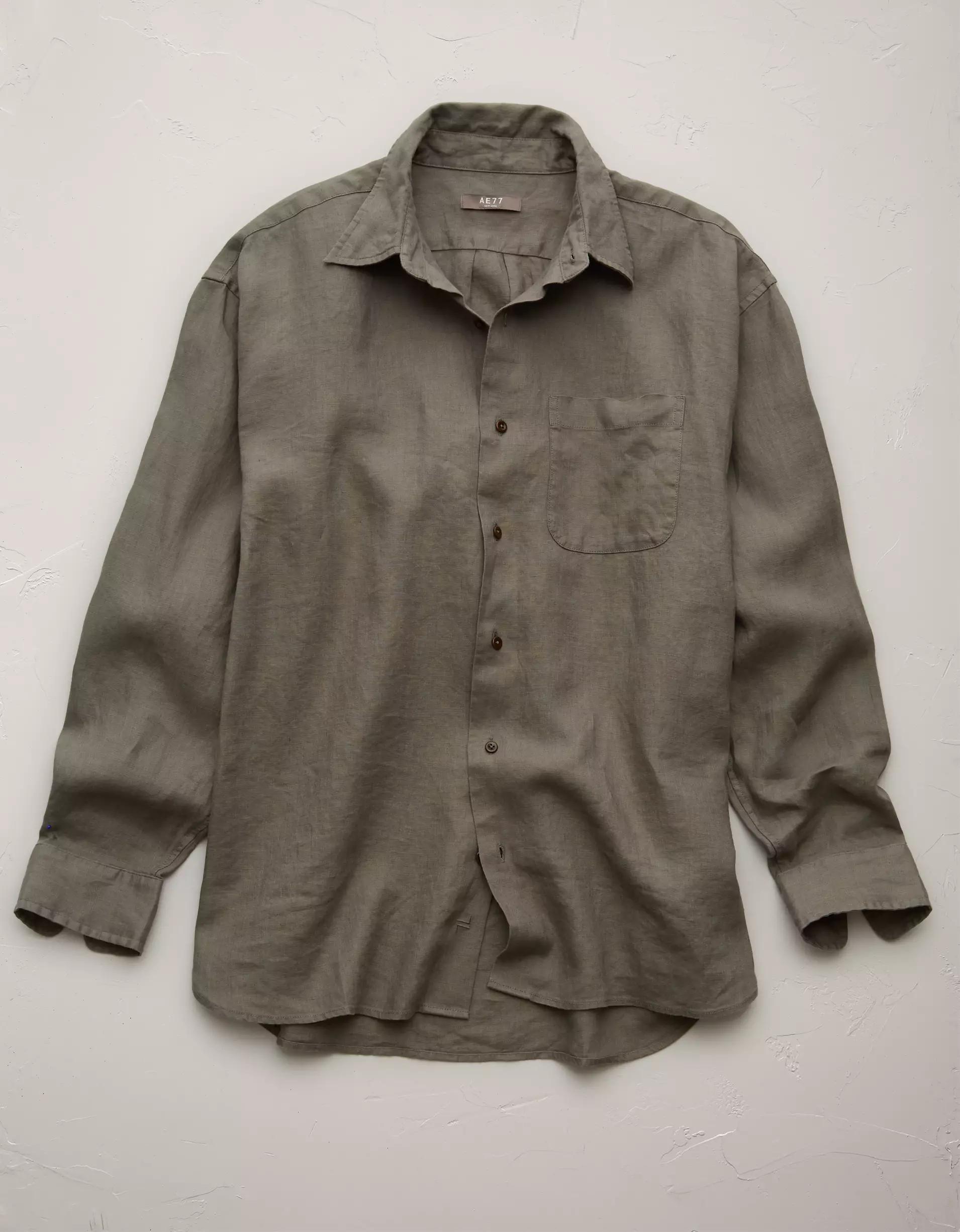 AE77 Premium Relaxed Linen Button-Up Shirt Product Image