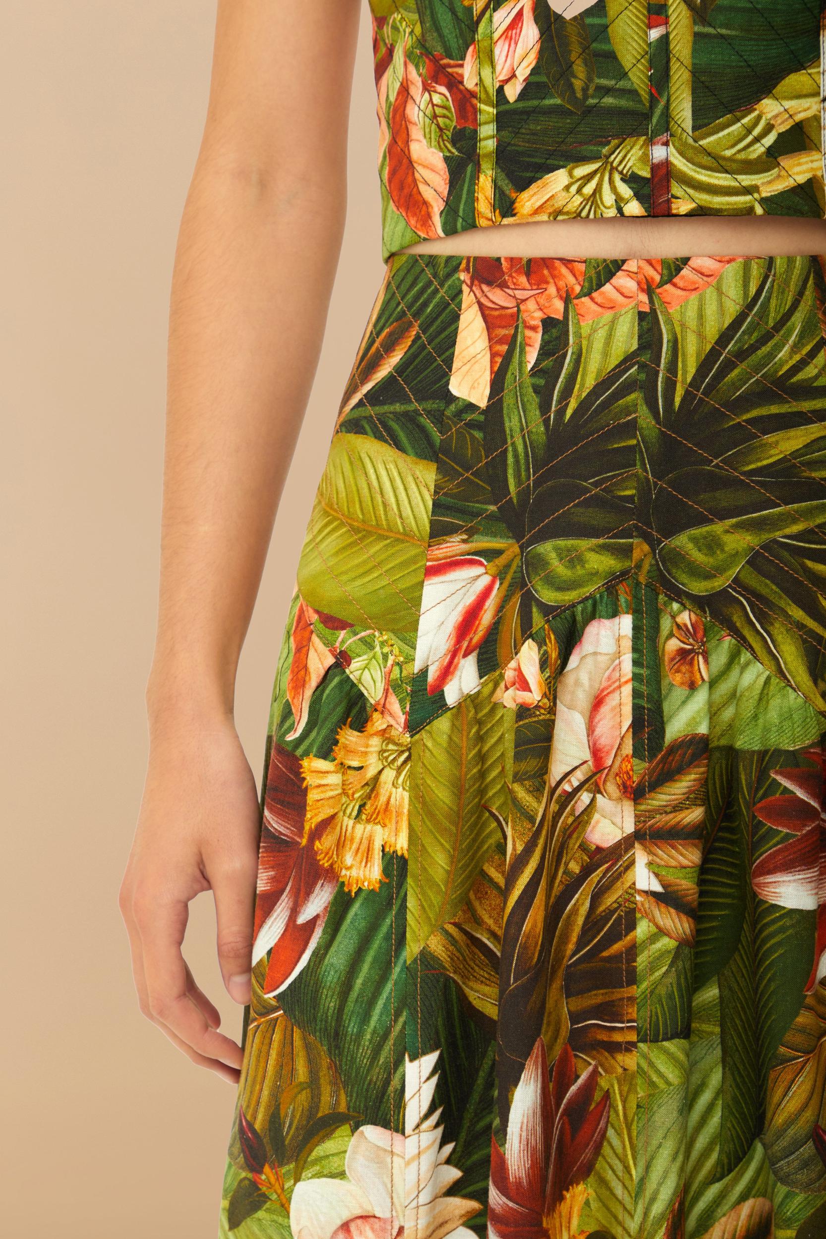 Multicolor Botanical Forest LENZING™ ECOVERO™ Euroflax™ Midi Skirt Product Image