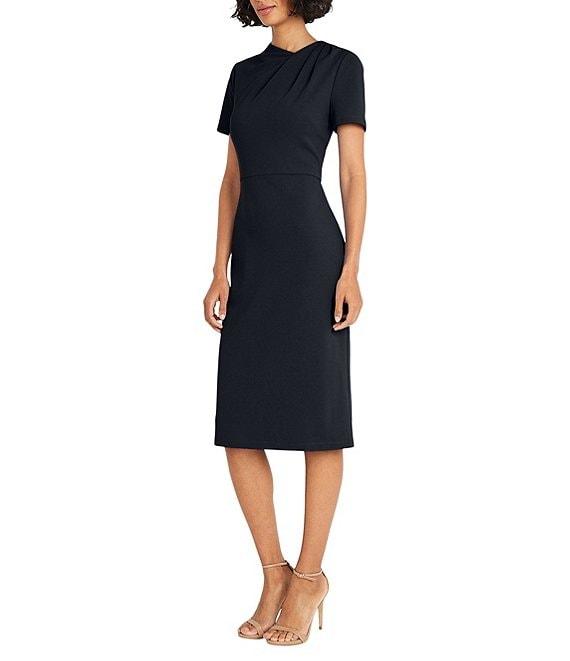 Maggy London Stretch Crepe Twist Crew Neck Short Sleeve Sheath Dress Product Image