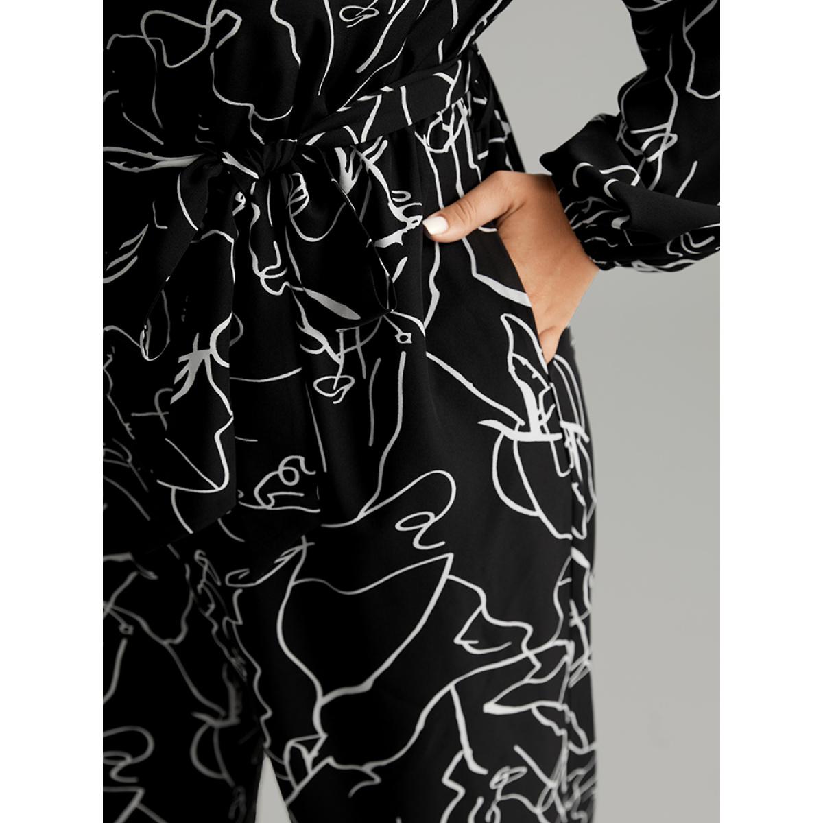 Plus Size BlackFlower Halloween Art & Design Belted Pocket Jumpsuit Women Office Long Sleeve Shirt collar Festival-Halloween Loose Jumpsuits BloomChic 18-20/2X Product Image