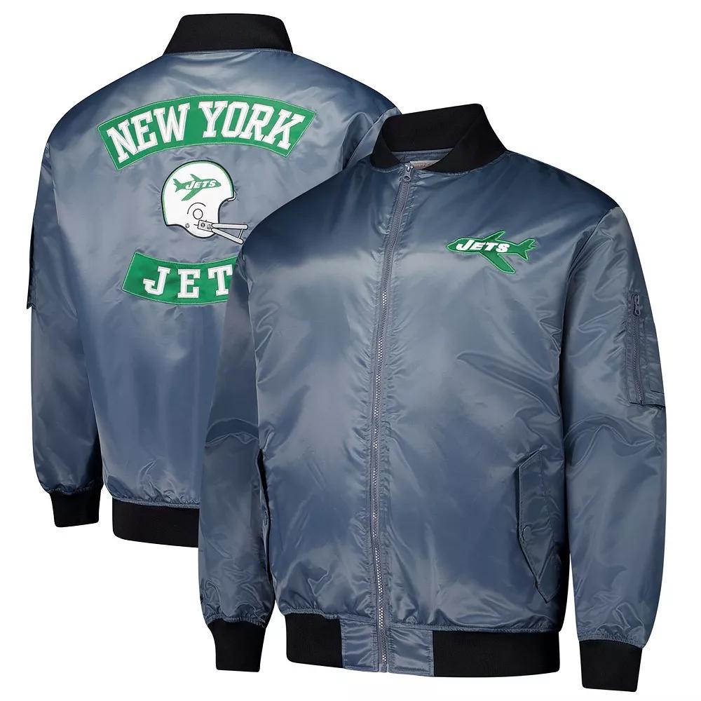 Men's Mitchell & Ness Charcoal New York Jets Big & Tall Bomber Full-Zip Jacket, Size: 5XB Product Image