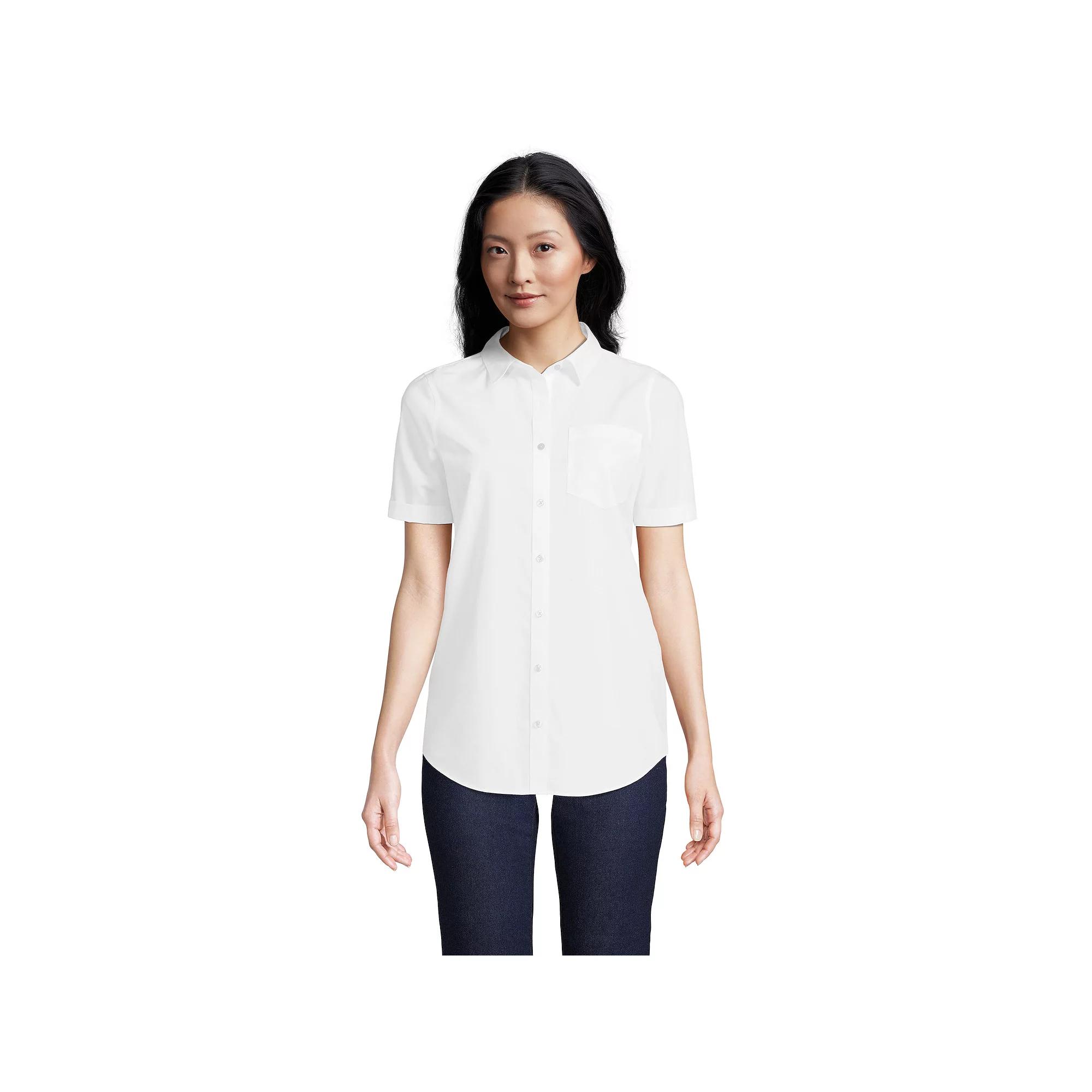 Women's Tall Lands' End Wrinkle-Free No-Iron Favorite Short Sleeve Shirt, Size: Large Tall, White Product Image