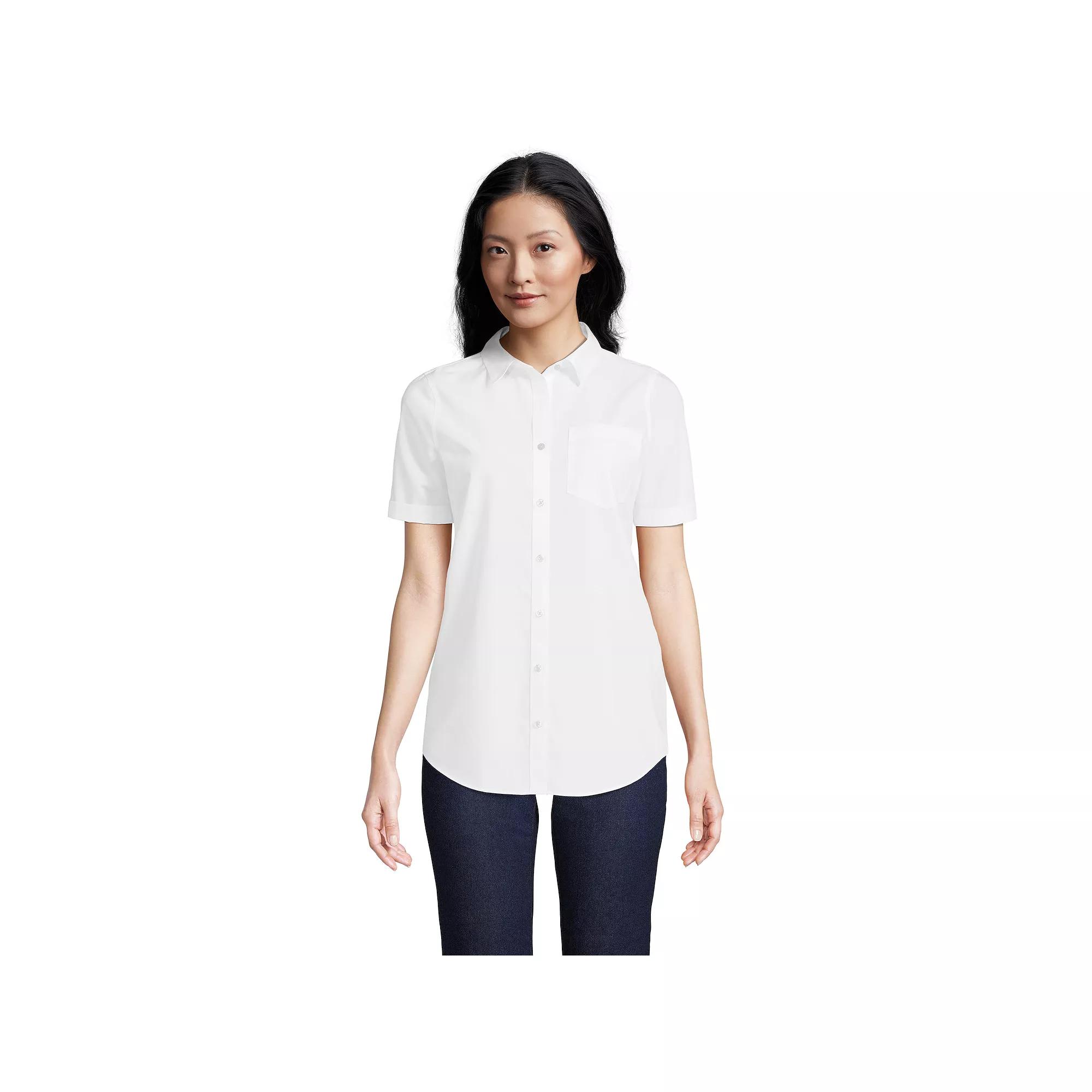 Women's Tall Lands' End Wrinkle-Free No-Iron Favorite Short Sleeve Shirt, Size: Large Tall, White Product Image