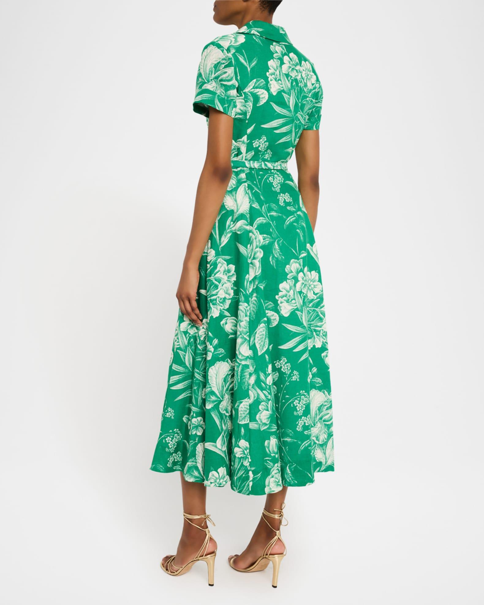 Collared Short-Sleeve Belted Midi Dress Product Image