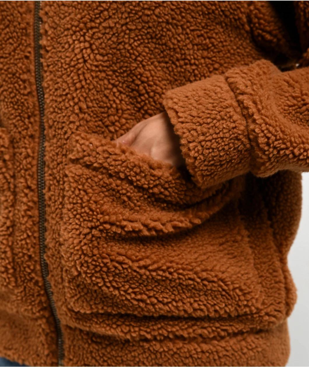24COLOURS Sherpa Brown Zip Jacket Product Image
