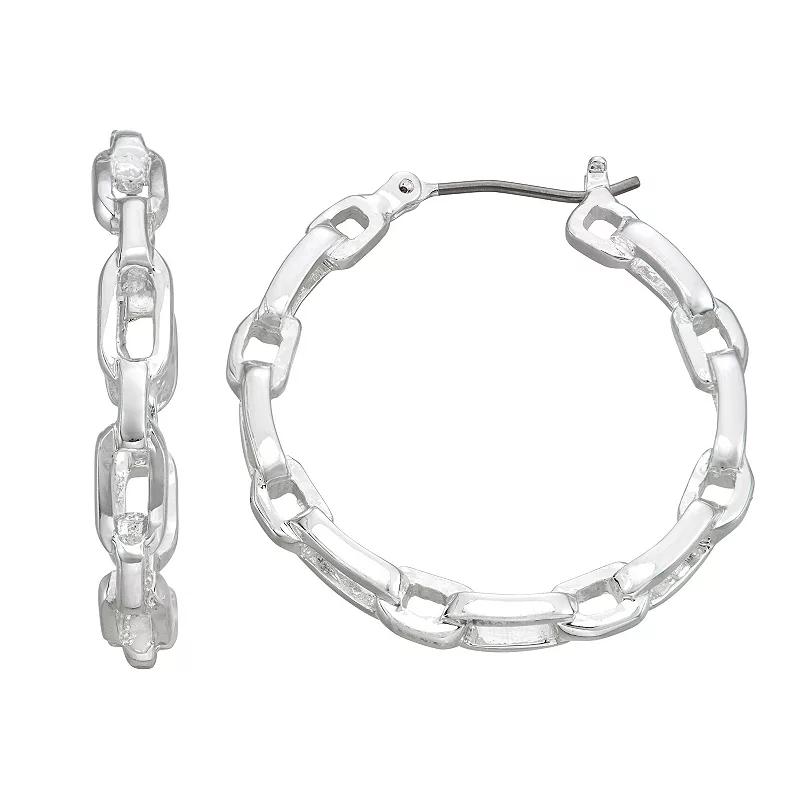 Nine West Chain Hoop Earrings, Womens, Silver Tone Product Image