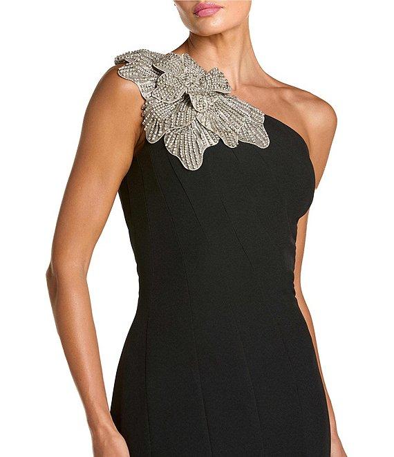 Mac Duggal Crepe One Shoulder Mermaid Midi Dress With Flower Product Image