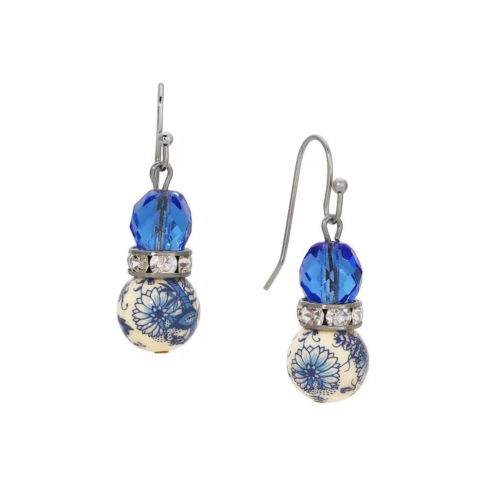 1928 Silver Tone Blue & Floral Bead Drop Earrings, Women's Product Image