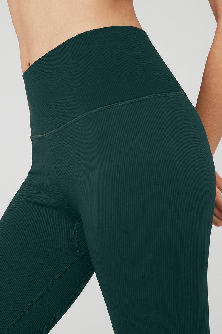 Seamless High-Waist Ribbed Legging - Midnight Green Product Image