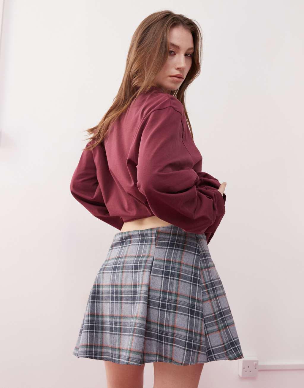 Reclaimed Vintage mini skort in blue plaid Product Image