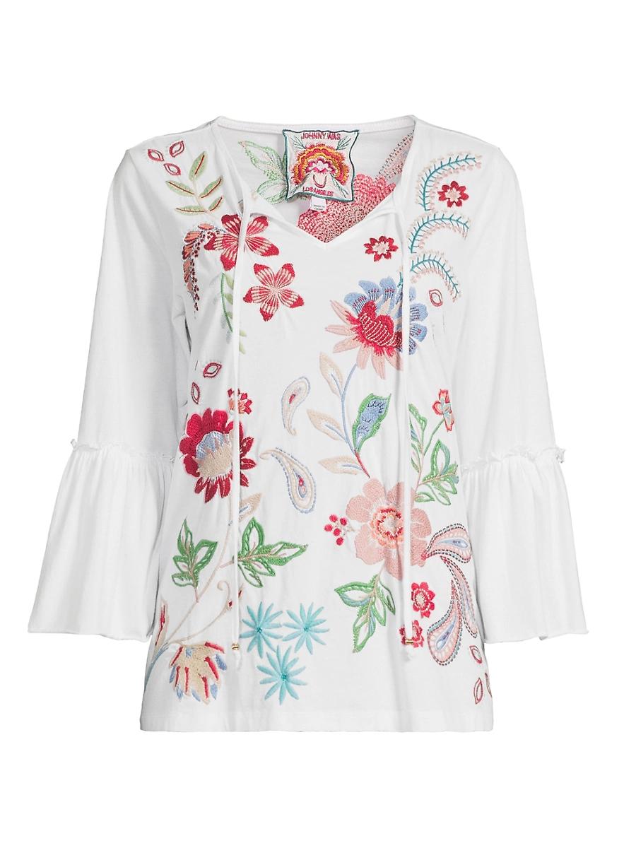Womens Freyde Floral Embroidered Cotton Blouse Product Image