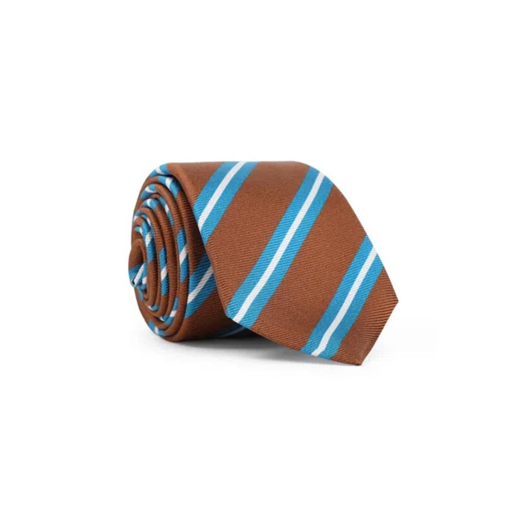 KITON Brown Silk Tie With White And Blue Stripes Product Image