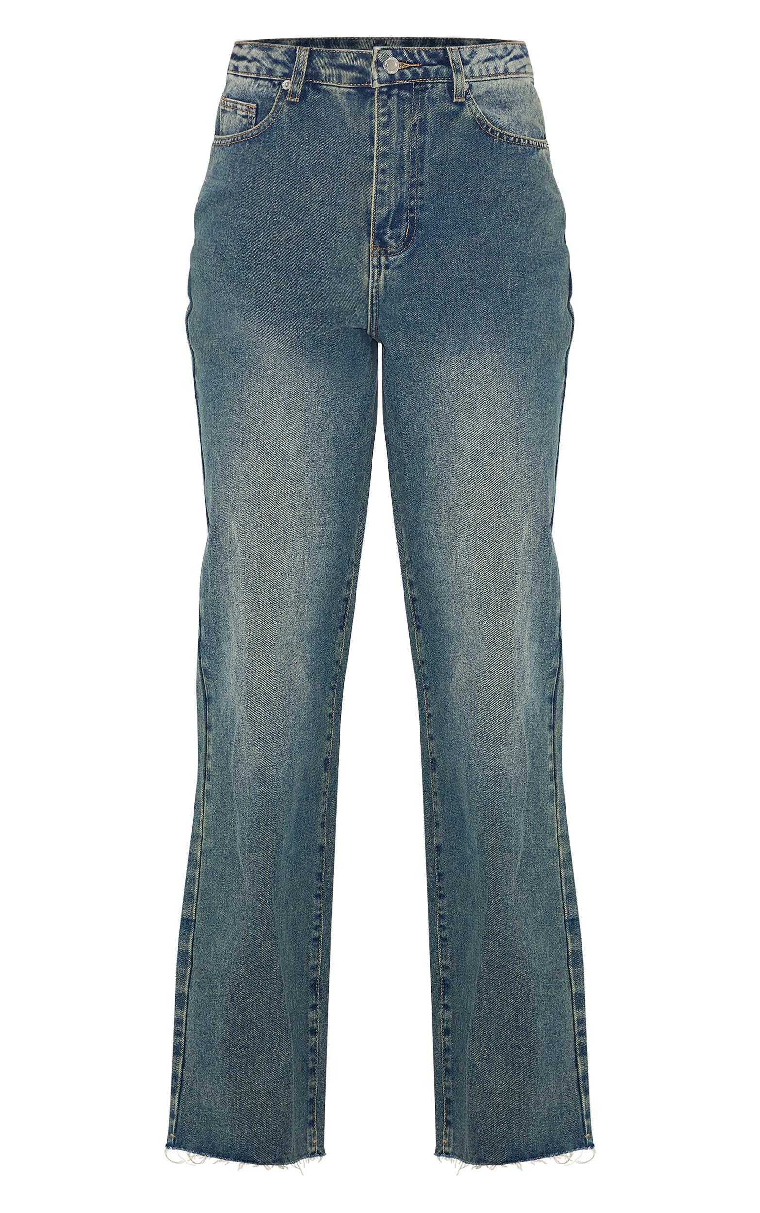 Tall Indigo Vintage Wash Frayed Hem Wide Leg Jeans Product Image
