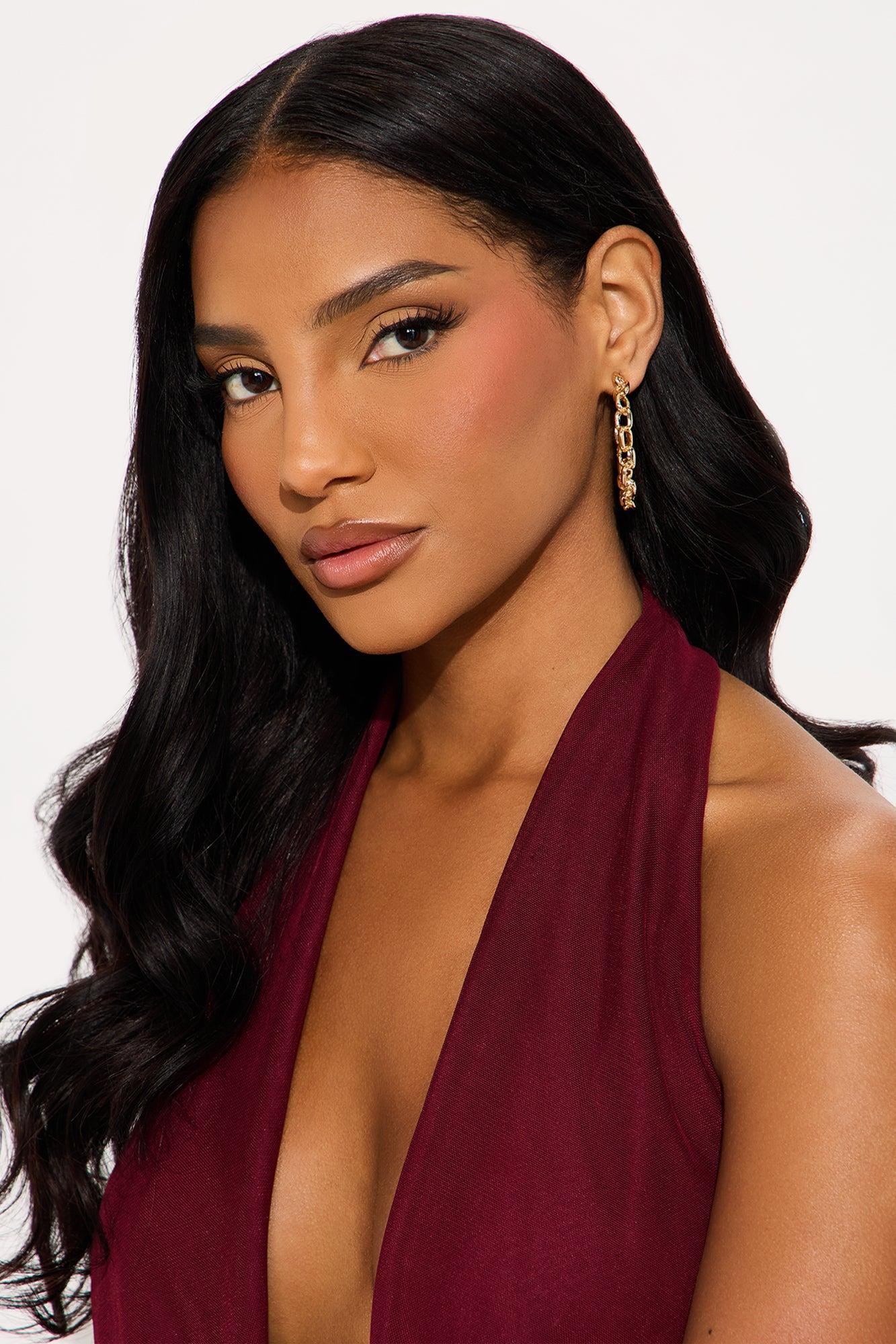 Chained Up To You Rhinestone Hoop Earrings - Gold Female Product Image