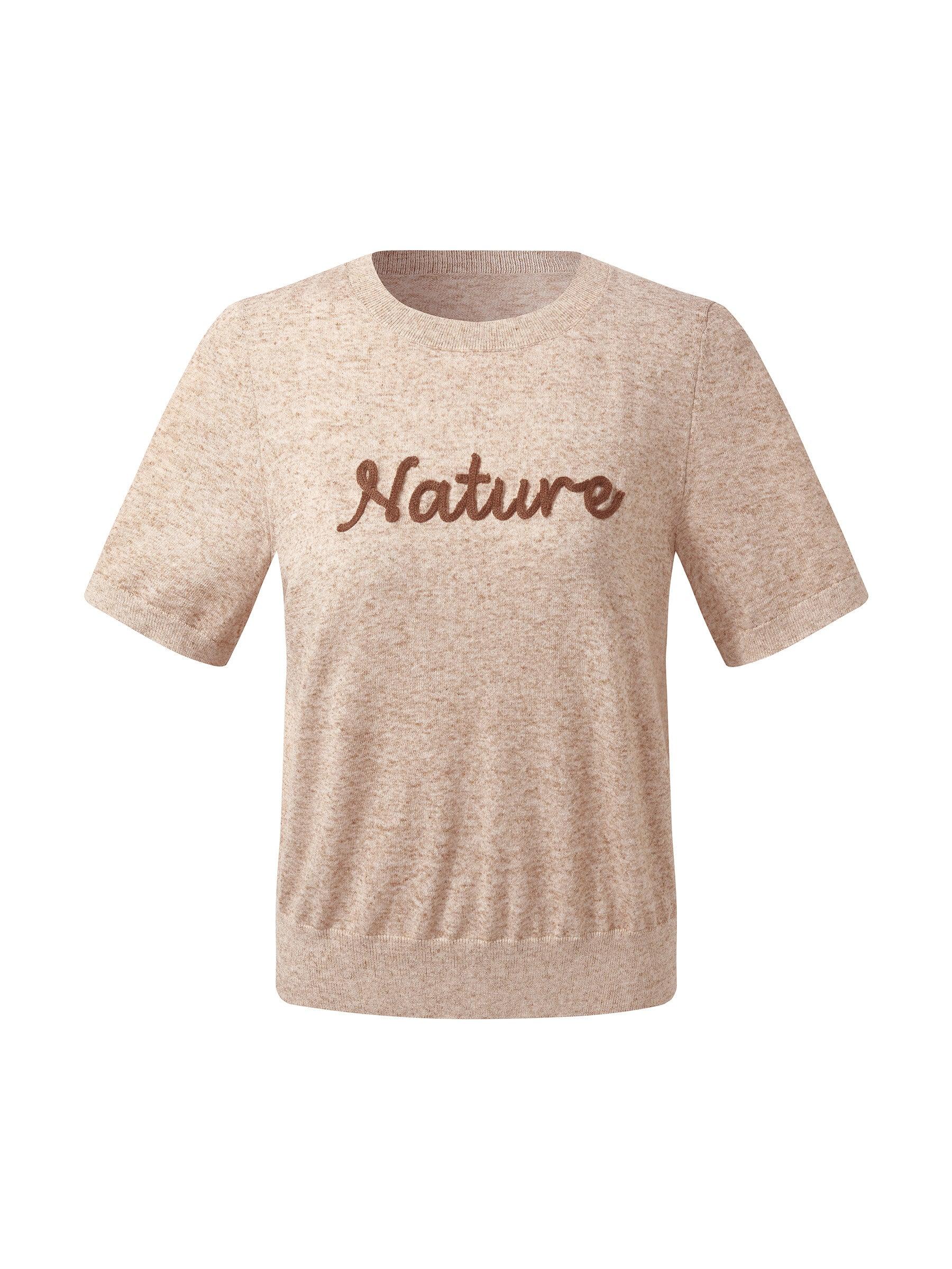 Linen Blend Letter Embroidered Women Knit Top Product Image