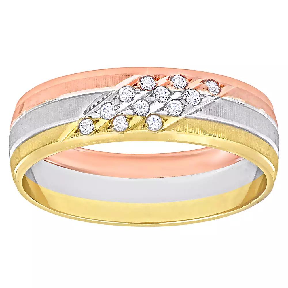 Stella Grace 14k Tri-Tone Gold Mens 6 mm Cubic Zirconia Matte Triple Row Wedding Band, Womens 14k  Tone Product Image