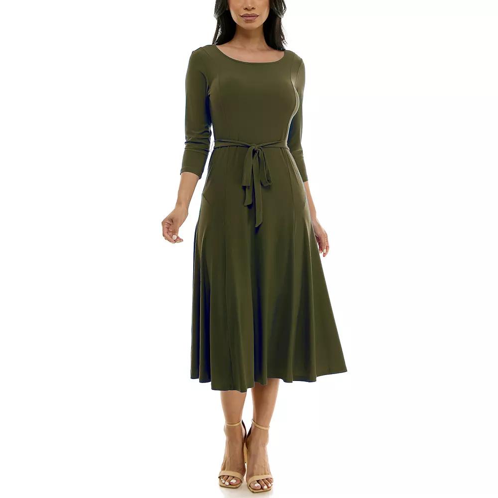 Women's Nina Leonard Sylvia Midi Dress with Sash,  Product Image