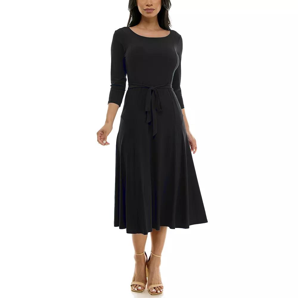 Women's Nina Leonard Sylvia Midi Dress with Sash,  Product Image