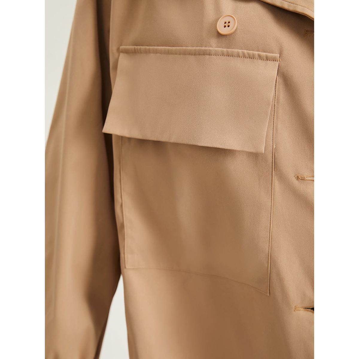 Plus Size Lapel Collar Drawstring Pocket Button Detail Coat Women LightBrown Elastic cuffs Pocket Dailywear Jackets BloomChic 26/4X Product Image