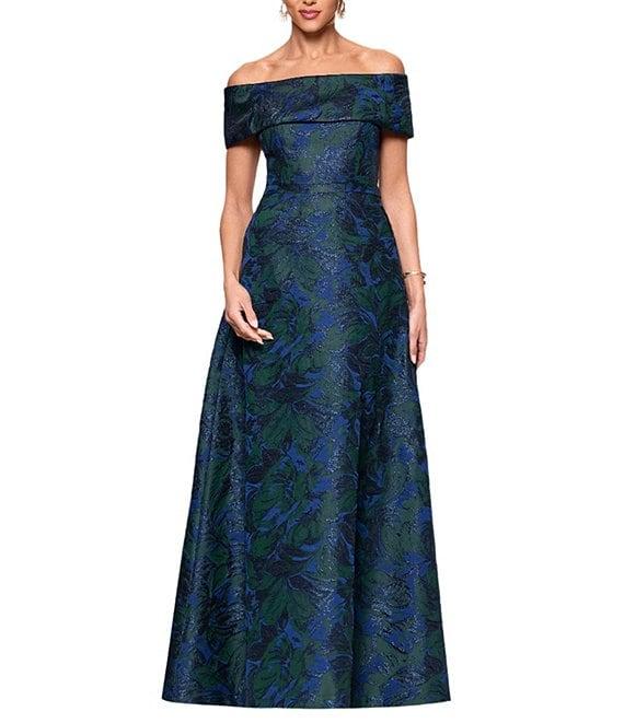 Xscape Off-the-Shoulder Jacquard Ball Gown Product Image