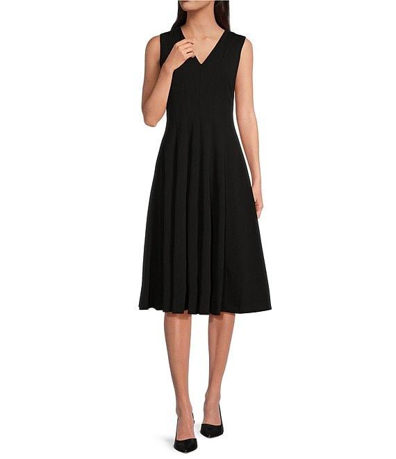 Calvin Klein V-Neck Sleeveless Scuba Crepe Fit And Flare Dress Product Image