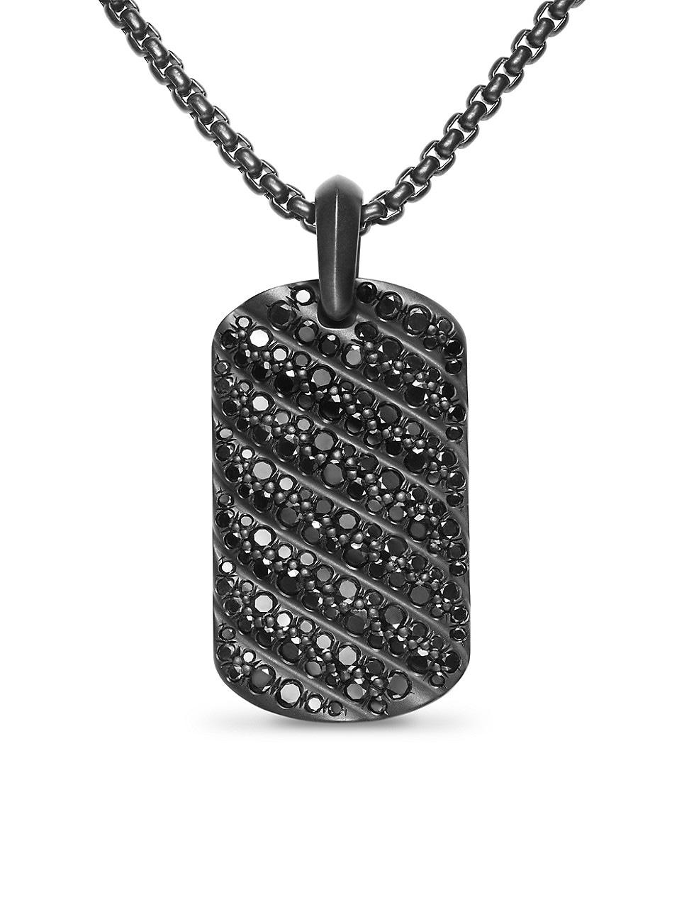 David Yurman Mens Sculpted Cable Tag Titanium with Black Diamonds, 35mm Product Image