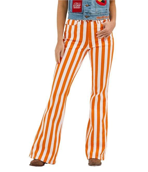 Wrangler x Whataburger Bailey High Rise Orange and White Stripe Flare Jeans Product Image