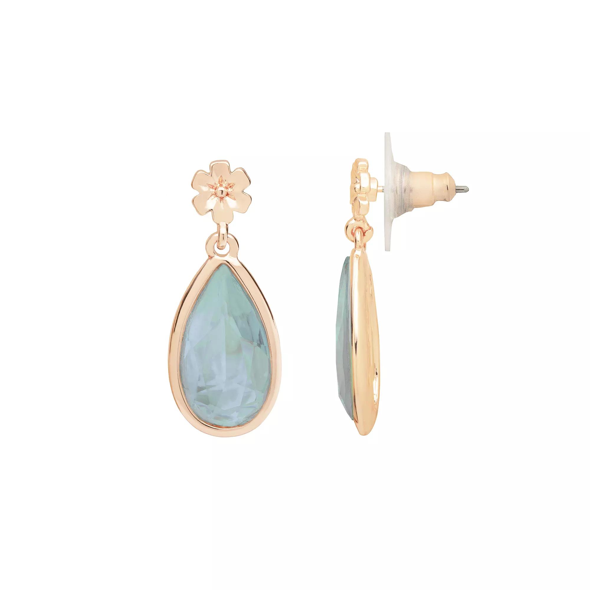 LC Lauren Conrad Rose Gold Tone Floral Drop Earrings, Women's, Green Product Image