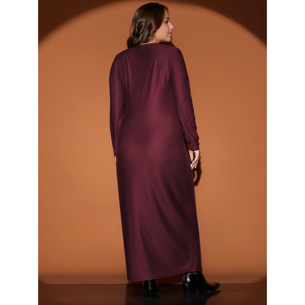Plus Size Halloween Skeleton Print Skinny Maxi Dress Burgundy Women Elegant Printed Round Neck Long Sleeve Curvy Long Dress BloomChic 14-16/1X Product Image
