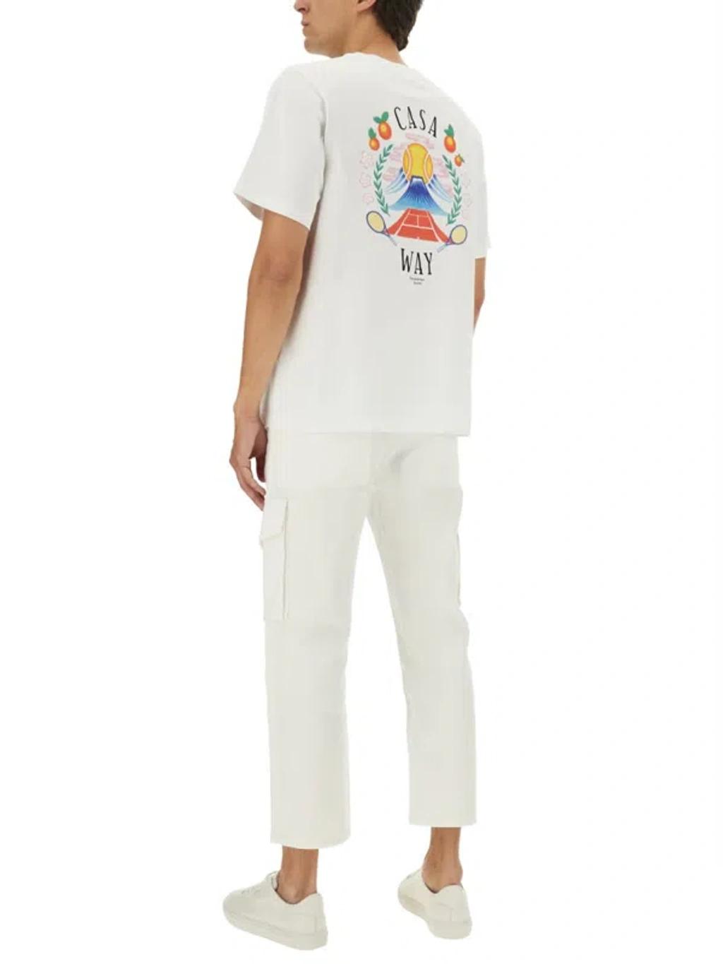 CASABLANCA T-shirt Girocollo Con Logo Sul Fronte In Cotone Bianca Uomo In Neutral Product Image