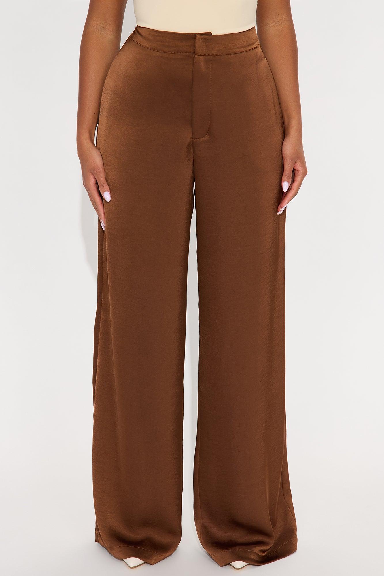 Denise Satin Wide Leg Trouser Pant - Chocolate Female Product Image