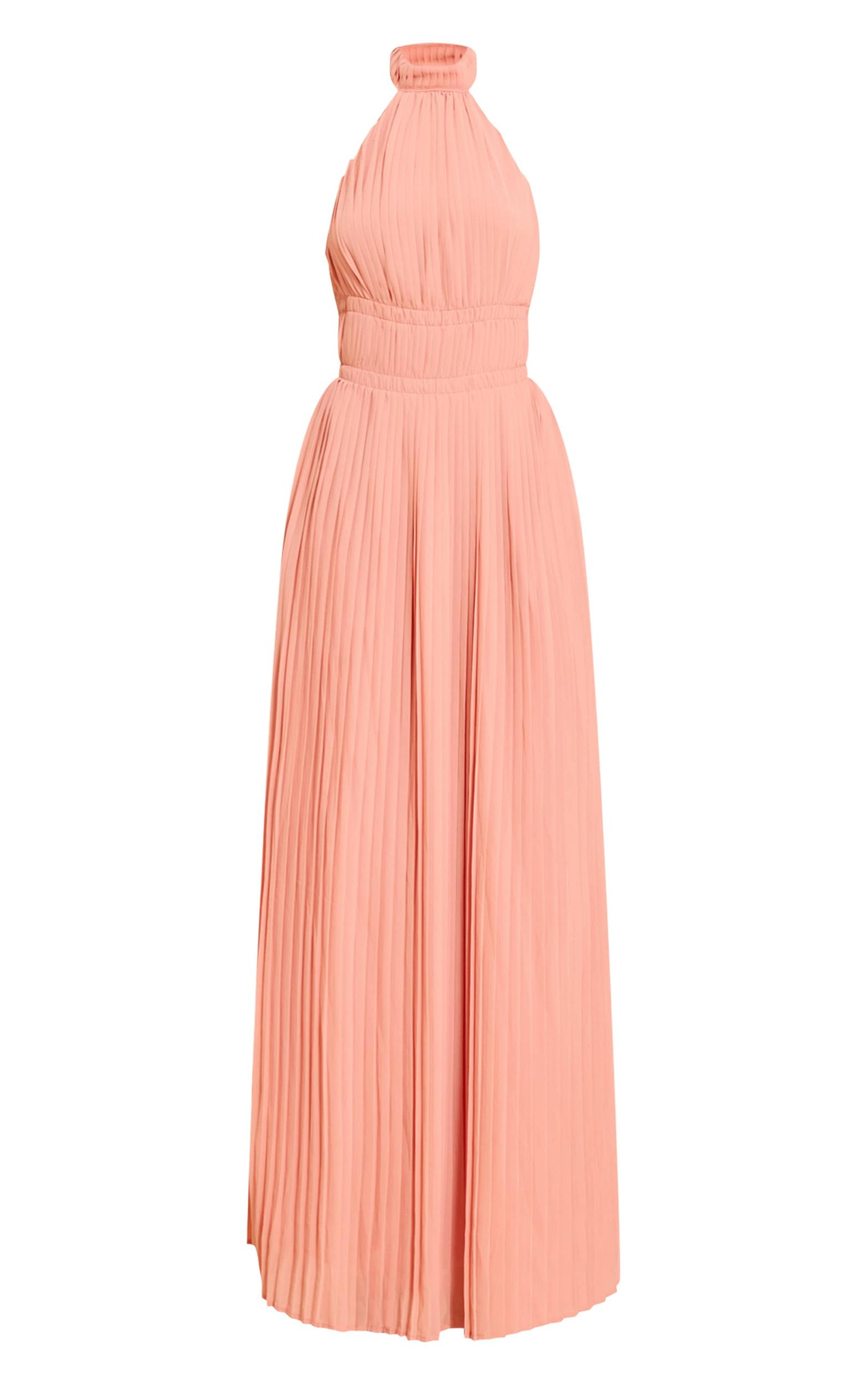 Blush Extreme Pleated High Neck Sleeveless Maxi Dress Product Image