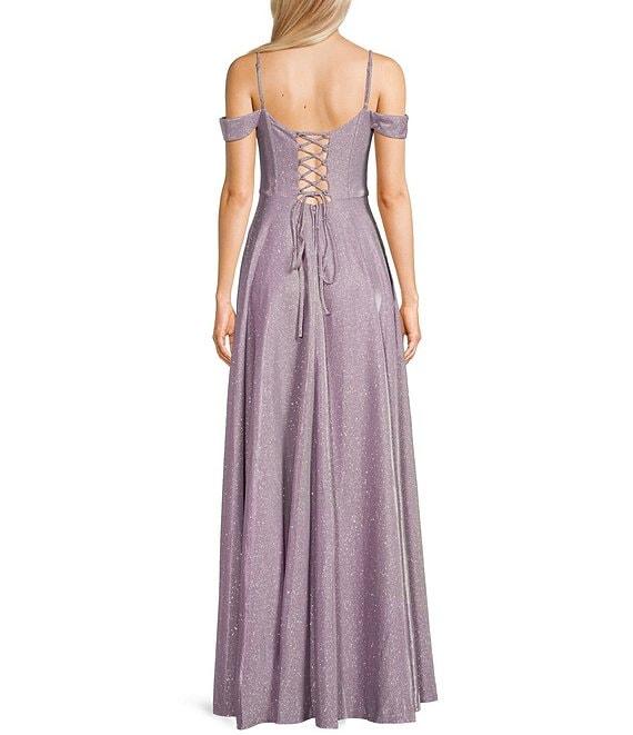 City Vibe Off-The-Shoulder Drape Neck Spaghetti Strap Ballgown Product Image