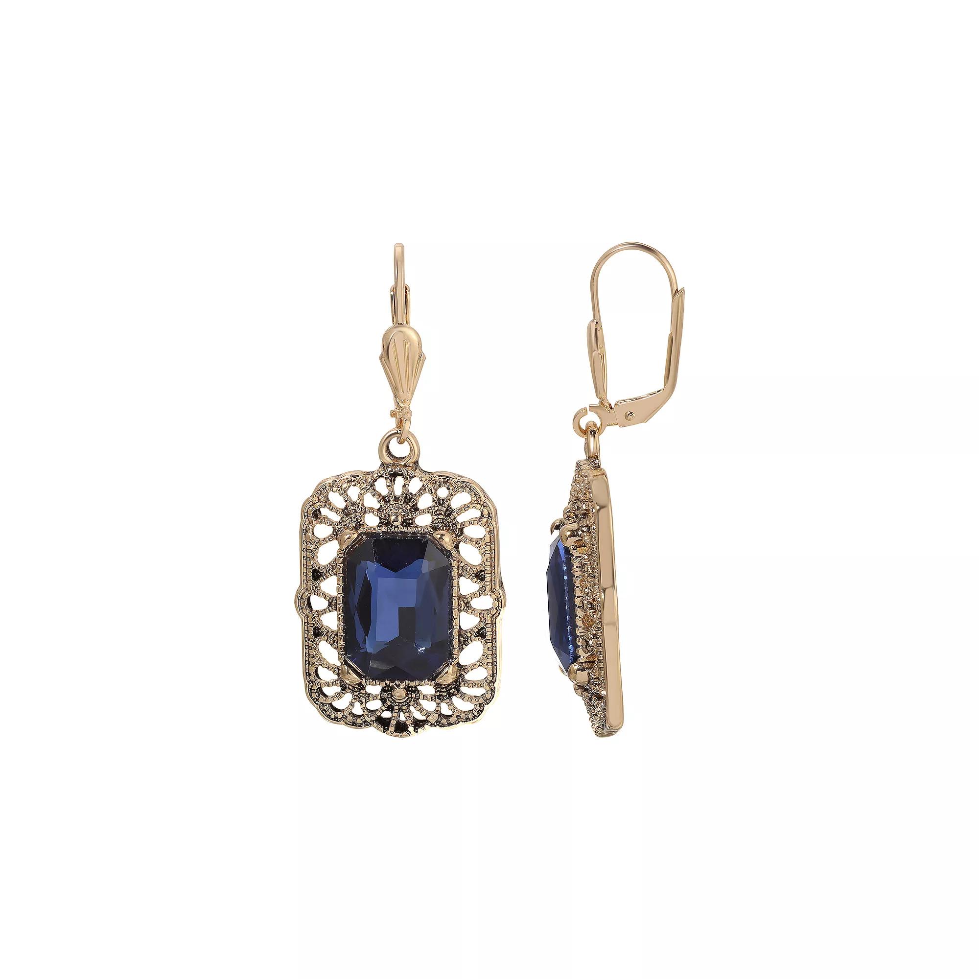 1928 Gold Tone Blue Square Leverback Earrings, Womens, Purple Product Image