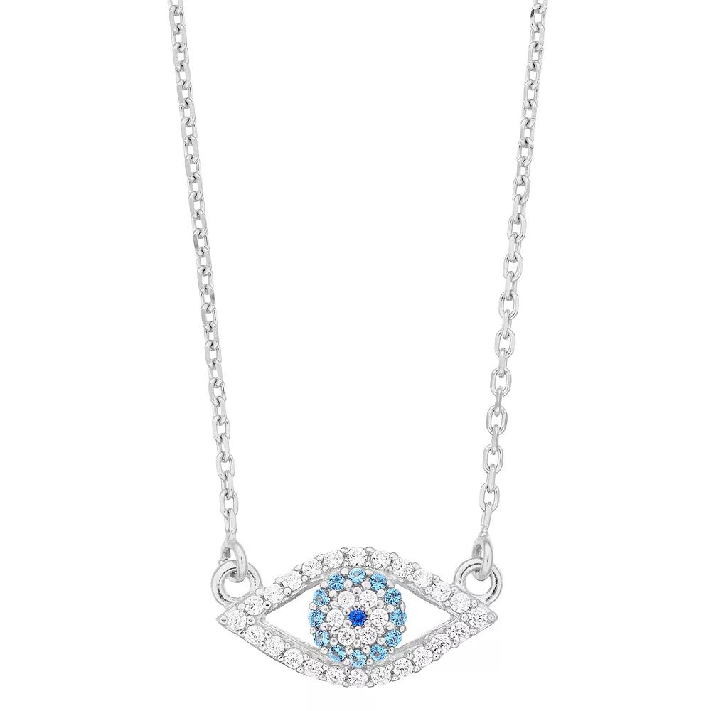 Sterling Silver Cubic Zirconia Evil Eye Necklace, Women's, Size: 18" Product Image
