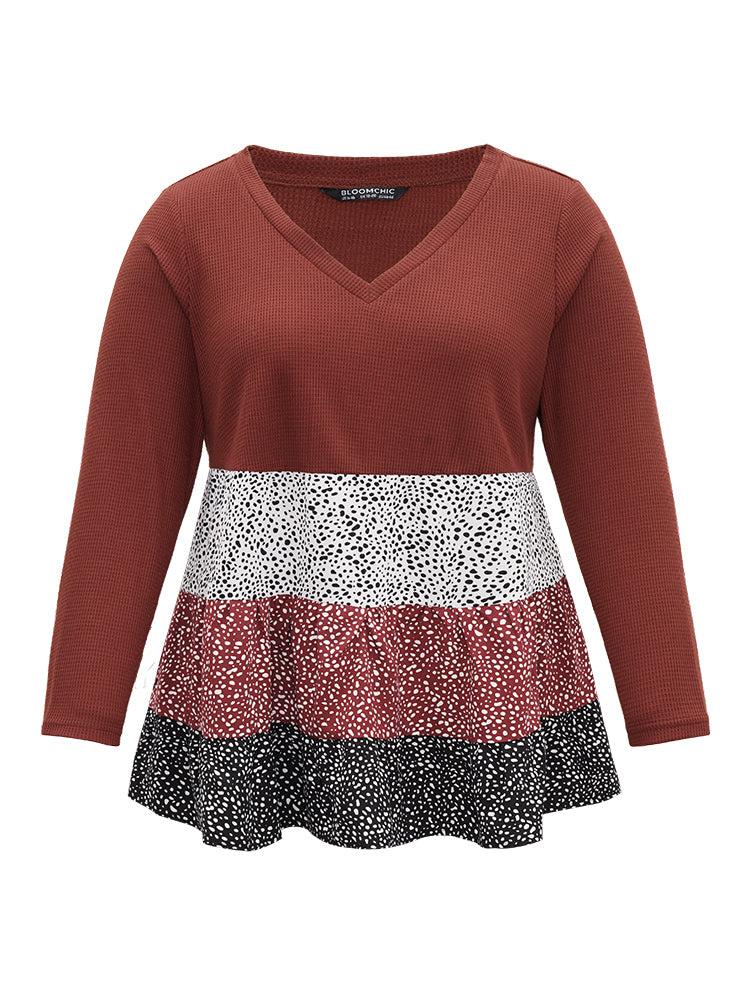 Halloween Rib Knit Paint Splatter Layered Hem T-shirt Female Product Image