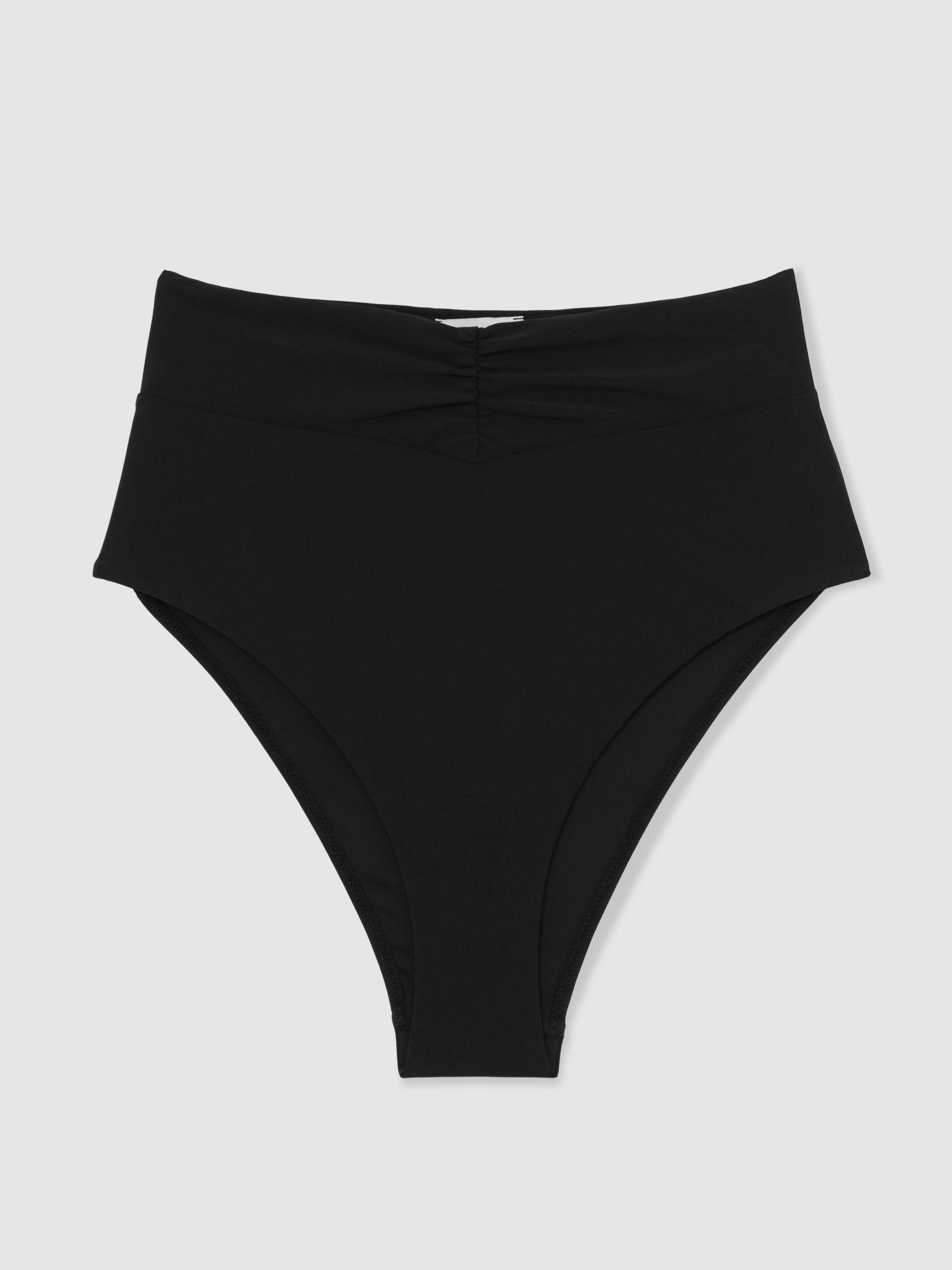 High-Waisted Ruched Bikini Bottoms in Black Product Image