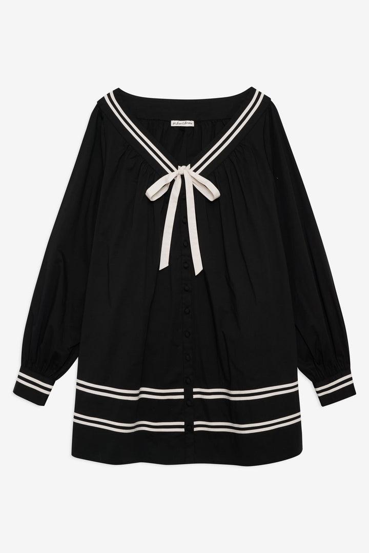 Helena Poplin Long Sleeve Mini Dress — Black Product Image