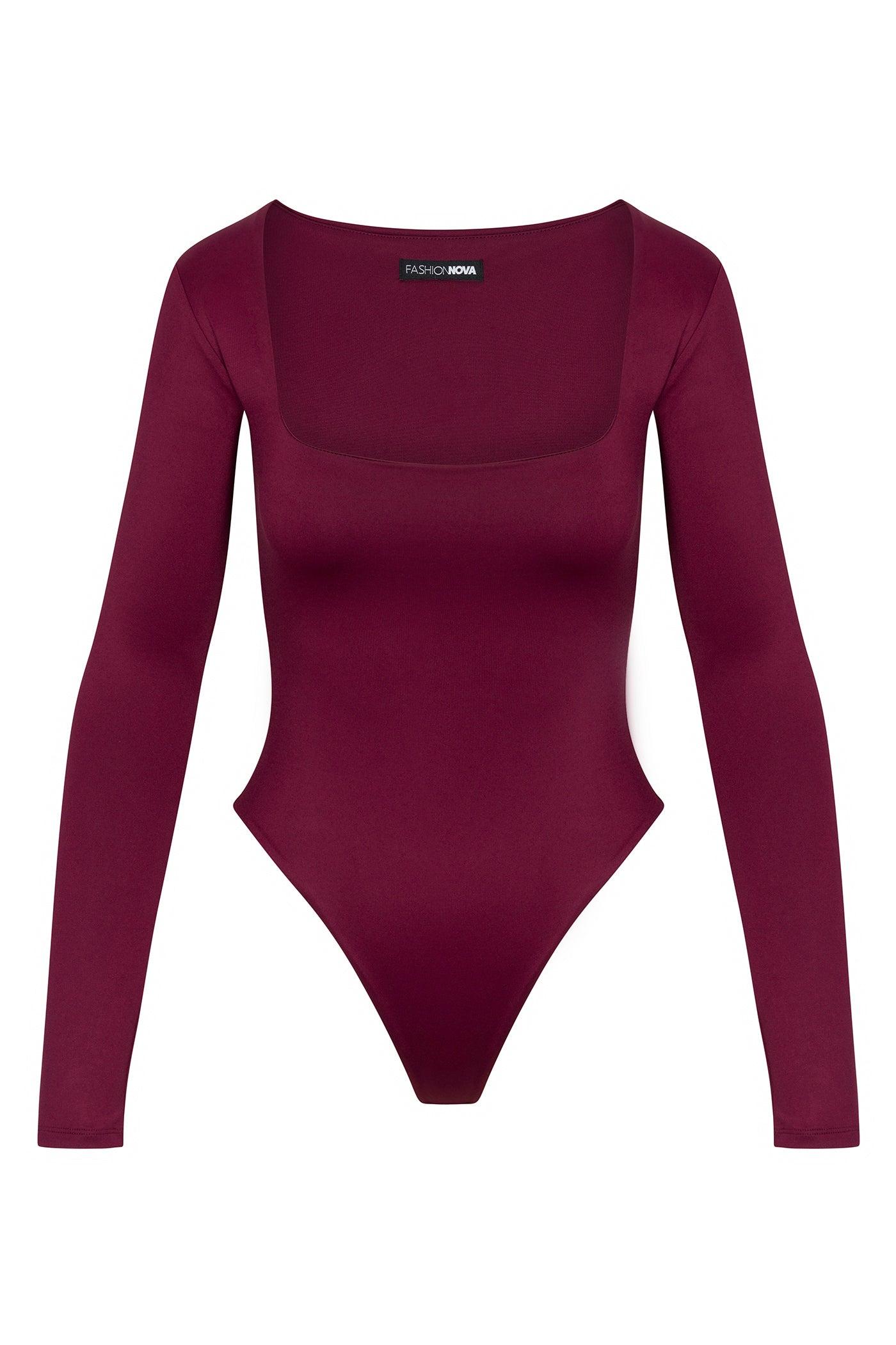 Contour Double Lined Long Sleeve Square Neck Bodysuit - Wine Female Product Image