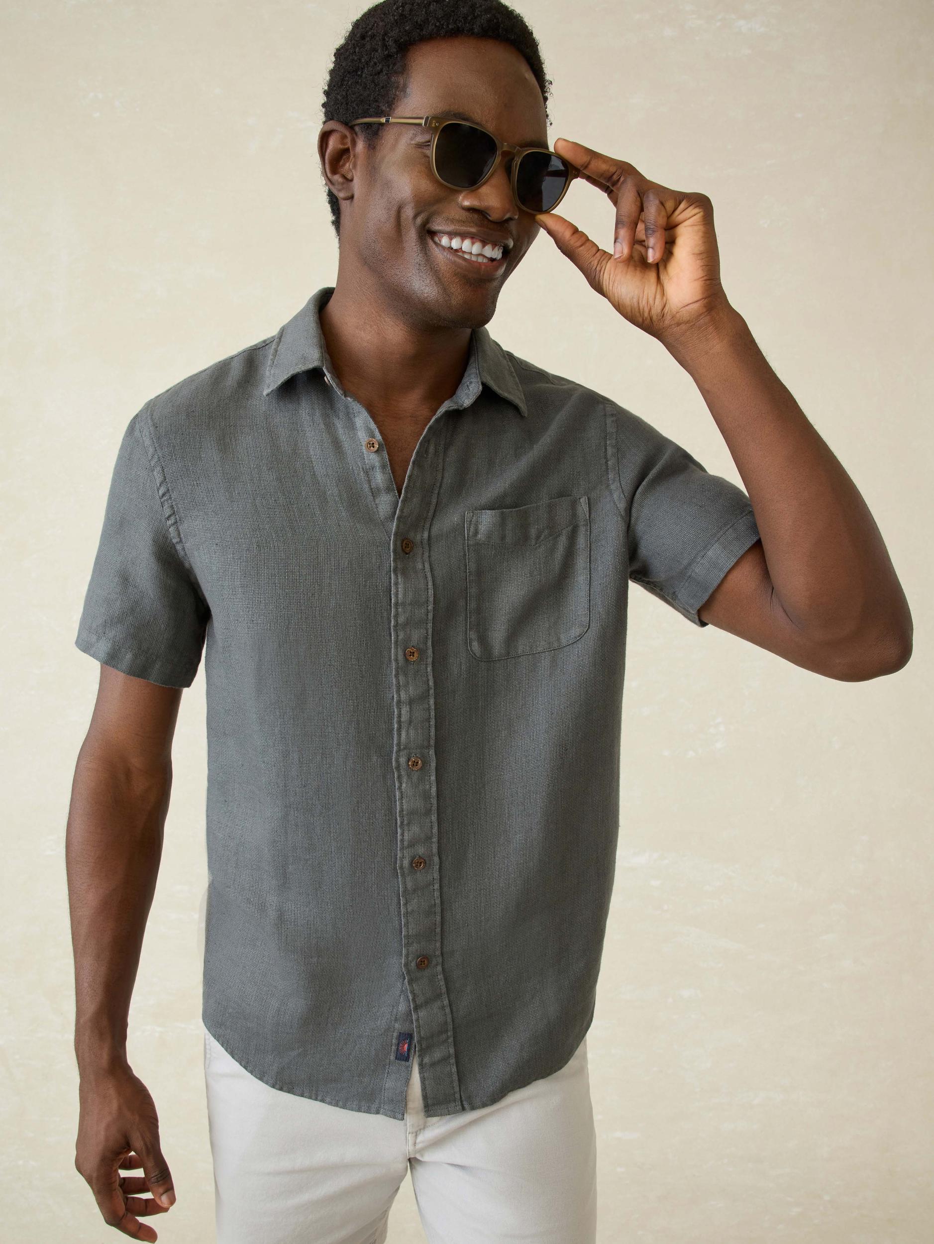 Short-Sleeve Palma Linen Shirt - Washed Black Basketweave Male Product Image