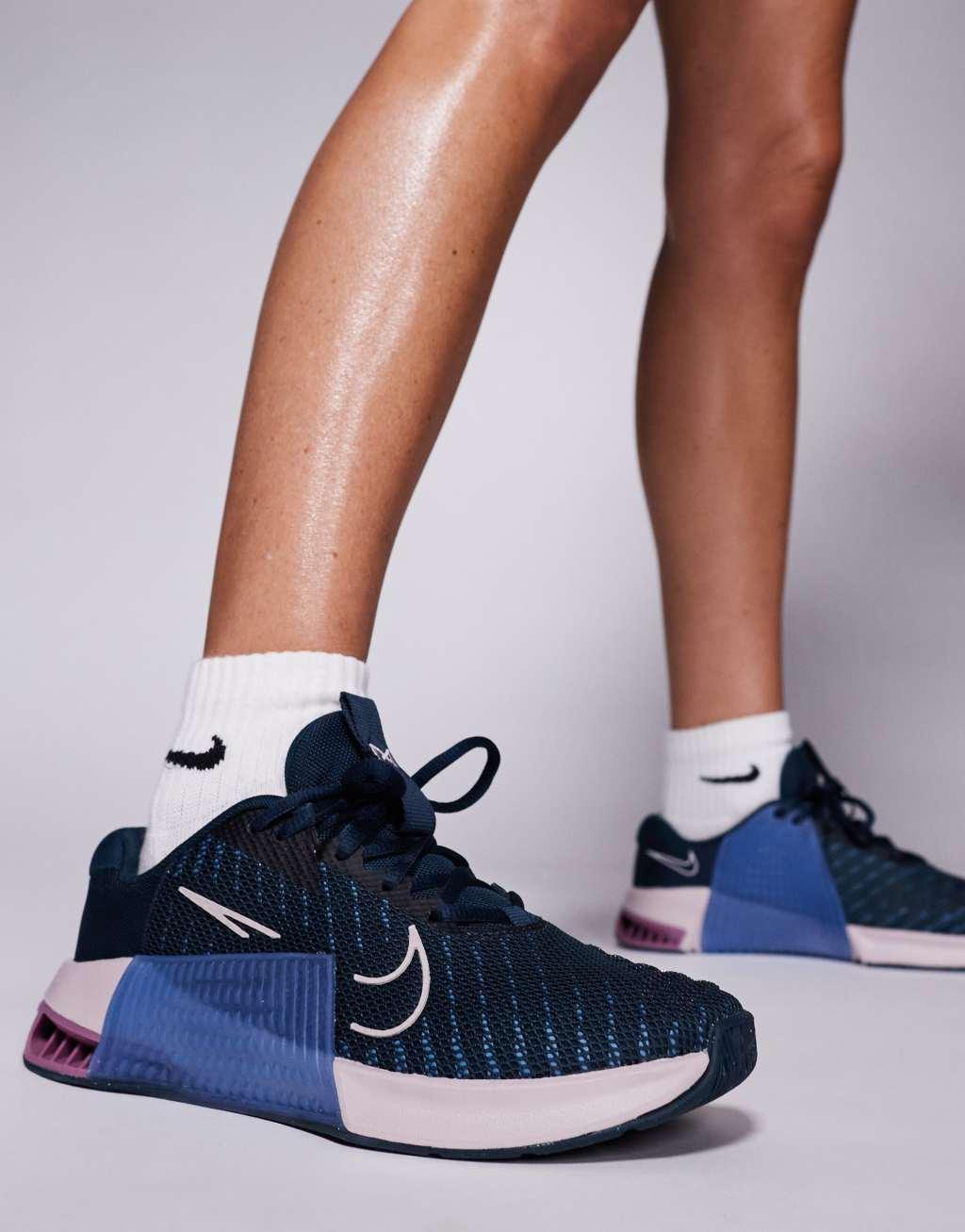 Nike Training Metcon 9 sneakers in navy and pink Product Image